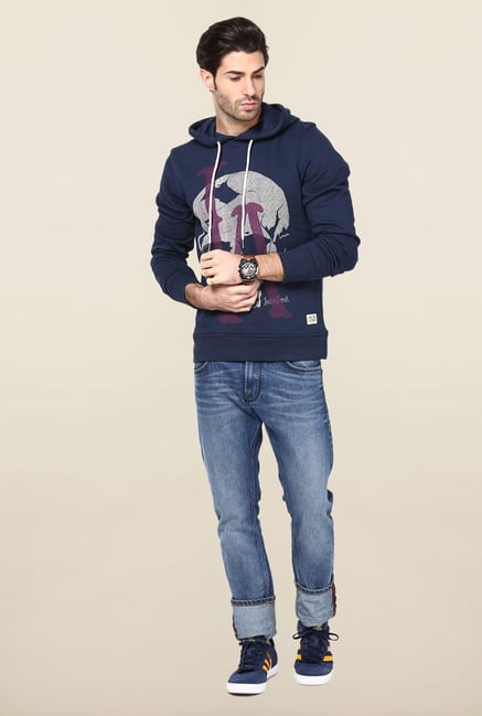 Jack & Jones Navy Graphic Hoodie Jack & Jones Navy Graphic Hoodie