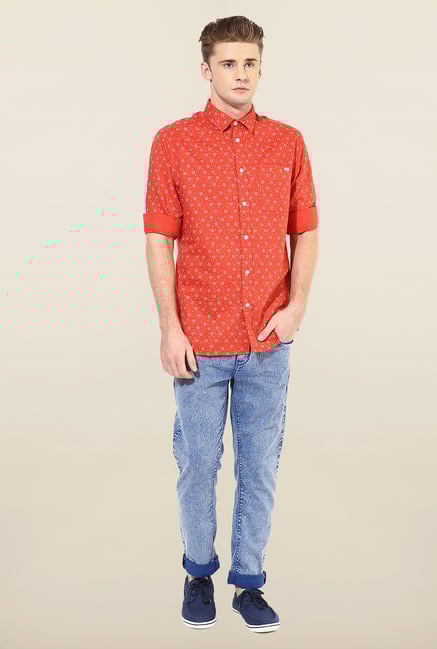 Jack & Jones Orange Printed Casual Shirt Jack & Jones Orange Printed Casual Shirt