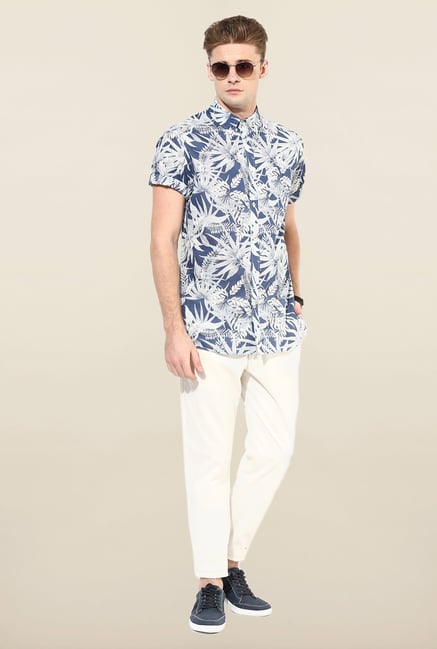 Jack & Jones Navy And White Floral Printed Shirt Jack & Jones Navy And White Floral Printed Shirt