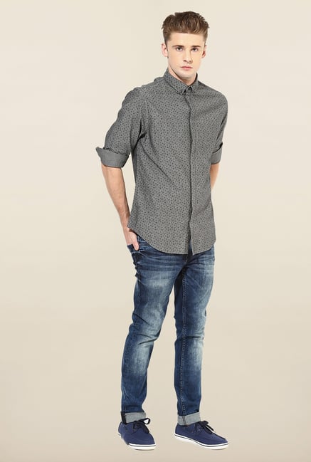 Jack & Jones Dark Grey Printed Shirt Jack & Jones Dark Grey Printed Shirt