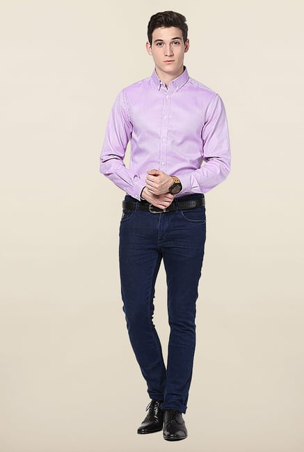 Jack & Jones Lavender Self Printed Casual Shirt Jack & Jones Lavender Self Printed Casual Shirt