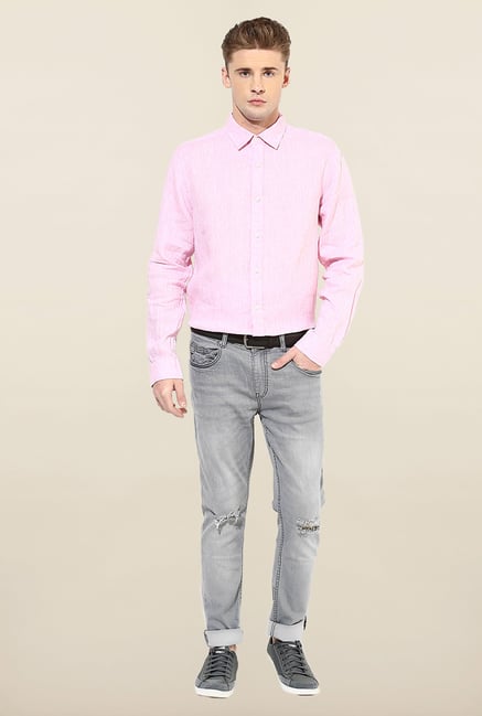 Jack & Jones Pink Solid Casual Shirt Jack & Jones Pink Solid Casual Shirt