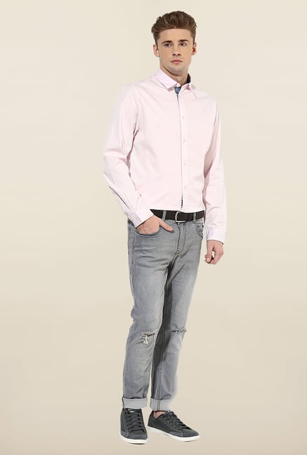 Jack & Jones Pink Solid Cotton Casual Shirt Jack & Jones Pink Solid Cotton Casual Shirt