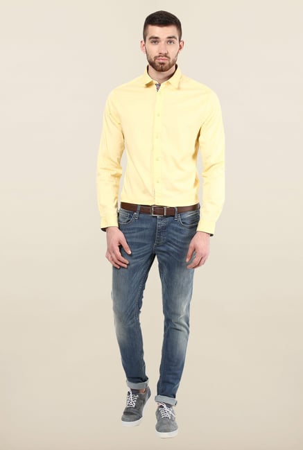 Jack & Jones Yellow Solid Slim Fit Casual Shirt Jack & Jones Yellow Solid Slim Fit Casual Shirt