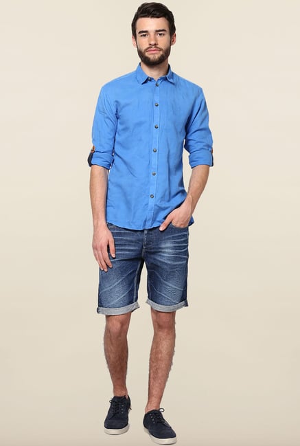 Jack & Jones Blue Solid Casual Shirt Jack & Jones Blue Solid Casual Shirt