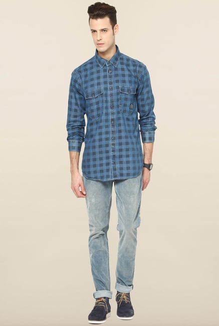 Jack & Jones Blue Checks Slim Fit Casual Shirt Jack & Jones Blue Checks Slim Fit Casual Shirt