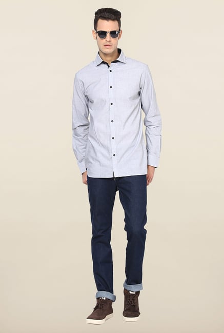 Jack & Jones Blue Solid Slim Fit Cotton Casual Shirt Jack & Jones Blue Solid Slim Fit Cotton Casual Shirt