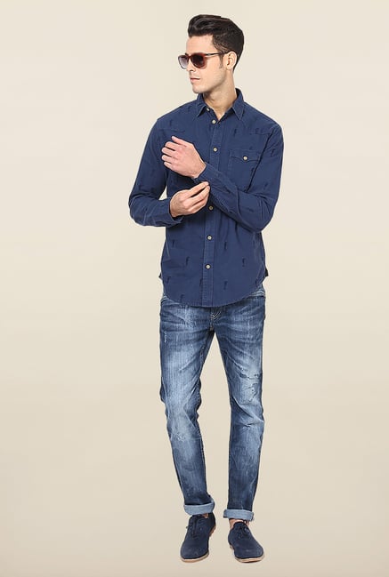 Jack & Jones Blue Printed Casual Shirt Jack & Jones Blue Printed Casual Shirt