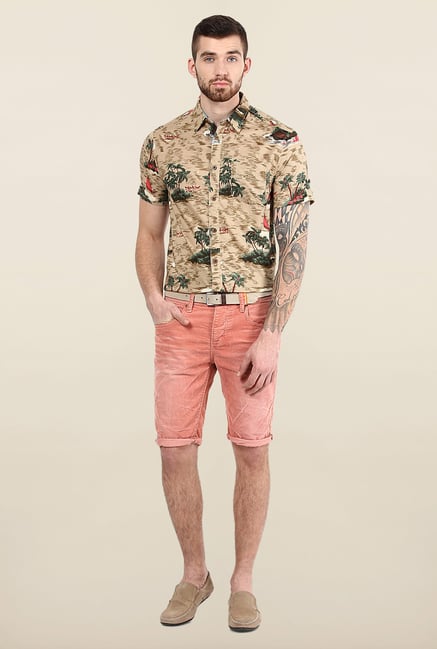 Jack & Jones Beige Printed Slim Fit Shirt Jack & Jones Beige Printed Slim Fit Shirt