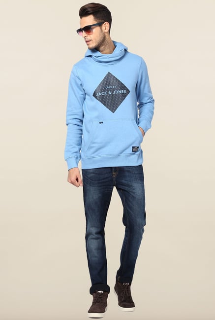 Jack & Jones Light Blue Cotton Hoodie Jack & Jones Light Blue Cotton Hoodie