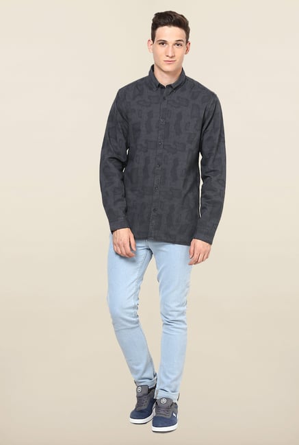 Jack & Jones Dark Grey Printed Casual Shirt Jack & Jones Dark Grey Printed Casual Shirt