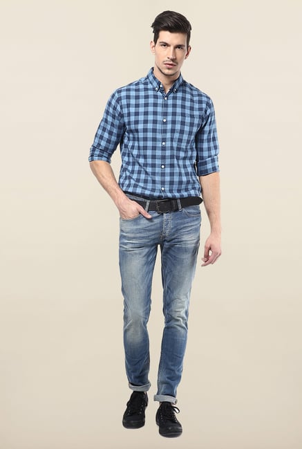 Jack & Jones Blue Button Down Checks Casual Shirt Jack & Jones Blue Button Down Checks Casual Shirt