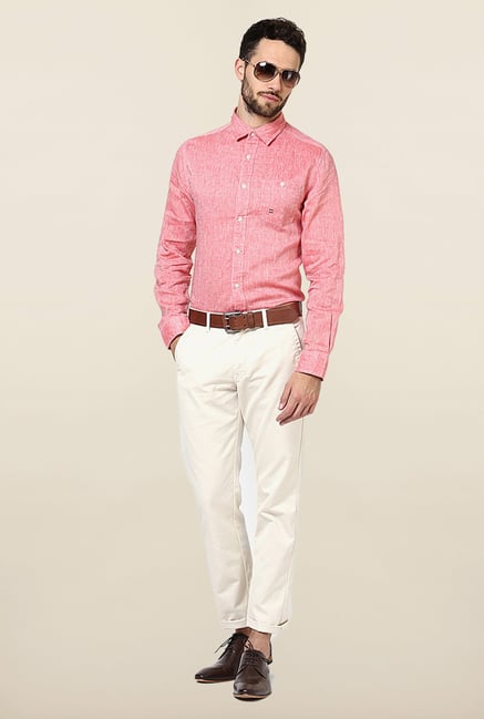 Jack & Jones Pink Solid Linen Casual Shirt Jack & Jones Pink Solid Linen Casual Shirt