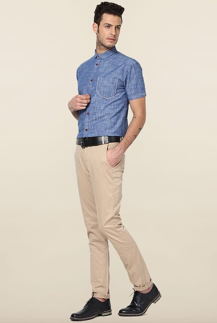Jack & Jones Blue Solid Cotton Casual Shirt Jack & Jones Blue Solid Cotton Casual Shirt