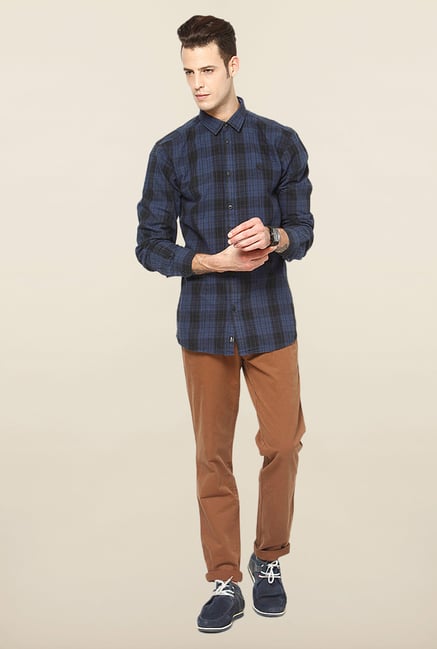 Jack & Jones Navy Checks Slim Fit Casual Shirt Jack & Jones Navy Checks Slim Fit Casual Shirt