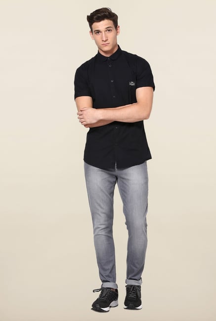 Jack & Jones Black Self Printed Casual Shirt Jack & Jones Black Self Printed Casual Shirt