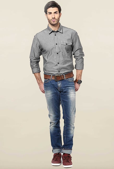 Jack & Jones Grey Solid Casual Shirt Jack & Jones Grey Solid Casual Shirt