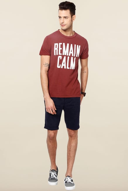 Jack & Jones Maroon Printed Crew Neck T-Shirt Jack & Jones Maroon Printed Crew Neck T-Shirt