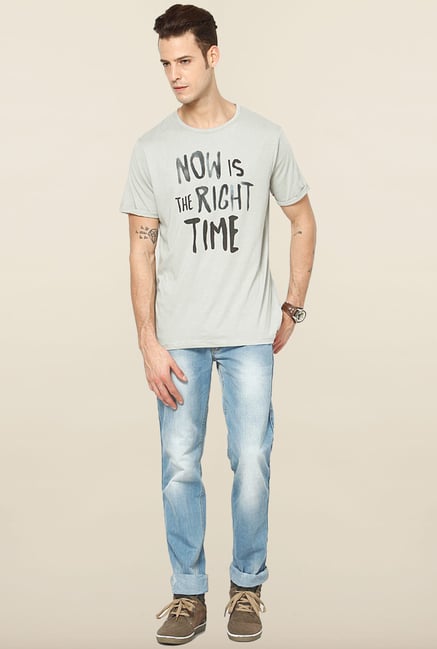 Jack & Jones Grey Printed Cotton T-Shirt Jack & Jones Grey Printed Cotton T-Shirt