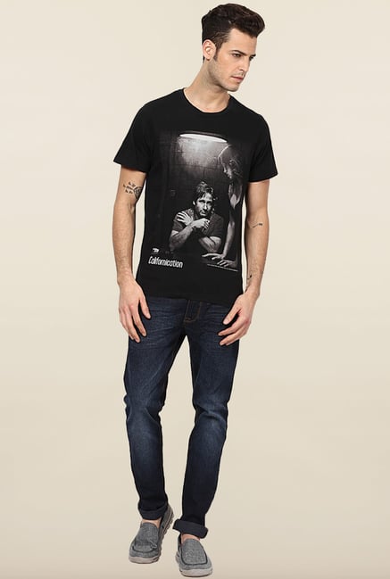 Jack & Jones Black Printed Crew Neck T-Shirt Jack & Jones Black Printed Crew Neck T-Shirt