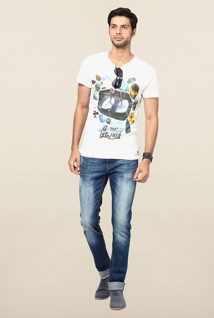 Jack & Jones White Printed Cotton T-Shirt Jack & Jones White Printed Cotton T-Shirt