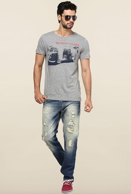 Jack & Jones Light Grey Printed T-Shirt Jack & Jones Light Grey Printed T-Shirt