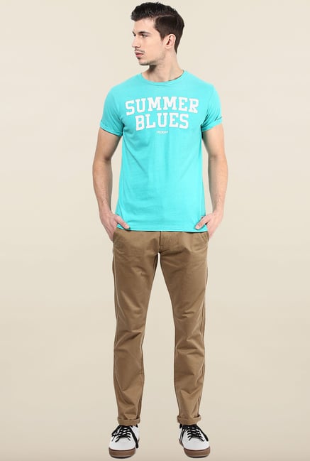 Jack & Jones Aqua Blue Printed T-Shirt Jack & Jones Aqua Blue Printed T-Shirt