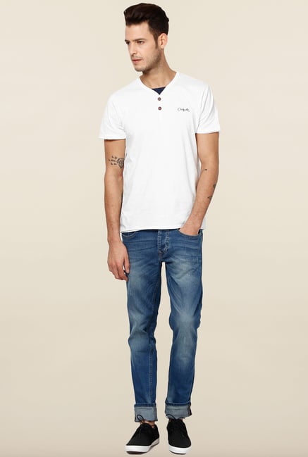 Jack & Jones White Solid Henley T-Shirt Jack & Jones White Solid Henley T-Shirt