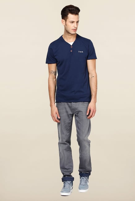 Jack & Jones Navy Solid Henley T-Shirt Jack & Jones Navy Solid Henley T-Shirt
