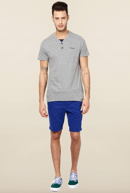 Jack & Jones Grey Solid Henley T-Shirt Jack & Jones Grey Solid Henley T-Shirt