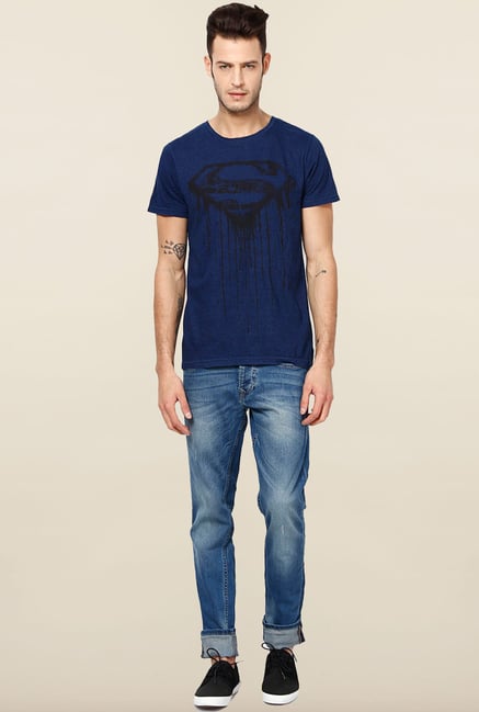 Jack & Jones Navy Printed Slim Fit T-Shirt Jack & Jones Navy Printed Slim Fit T-Shirt