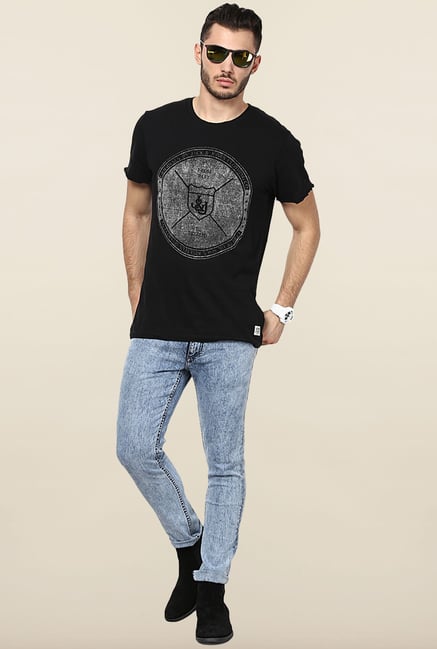 Jack & Jones Black Printed Round Neck T-Shirt Jack & Jones Black Printed Round Neck T-Shirt
