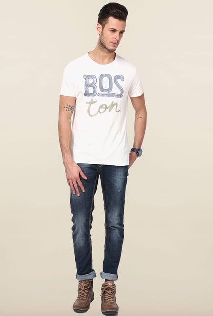 Jack & Jones White Printed Round Neck T-Shirt Jack & Jones White Printed Round Neck T-Shirt