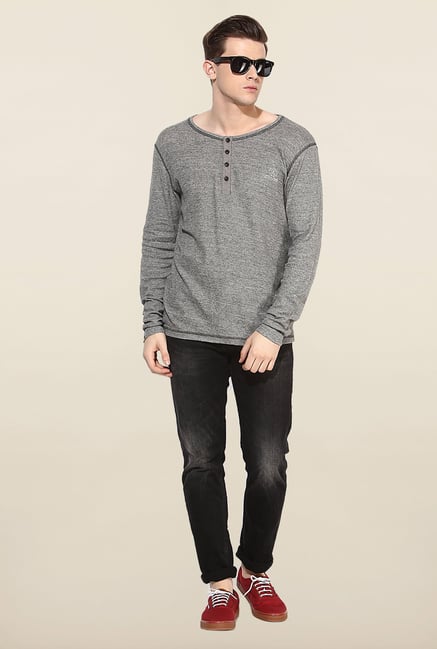 Jack & Jones Grey Solid Henley T-Shirt Jack & Jones Grey Solid Henley T-Shirt