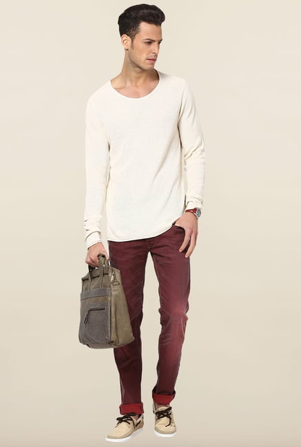 Jack & Jones Cream Solid T- Shirt Jack & Jones Cream Solid T- Shirt