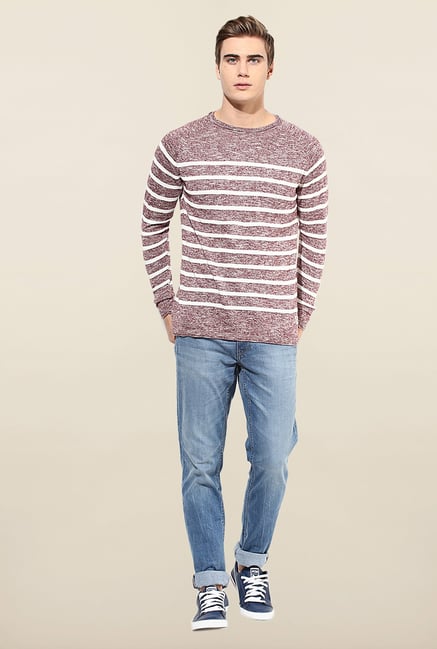 Jack & Jones Maroon Striped T- Shirt Jack & Jones Maroon Striped T- Shirt