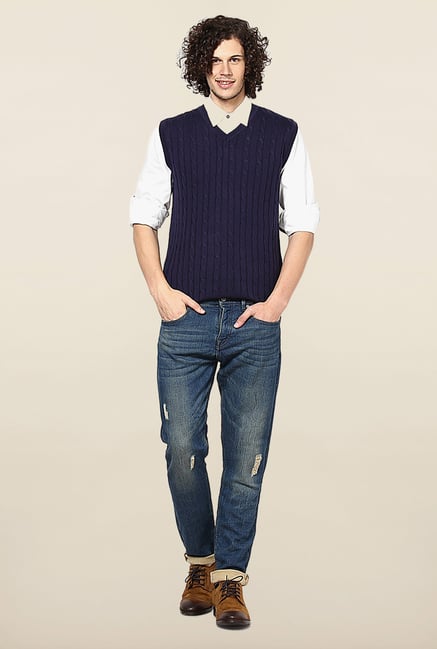 Jack & Jones Blue Mid Rise Distressed Jeans Jack & Jones Blue Mid Rise Distressed Jeans