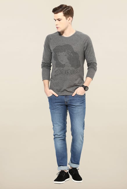 Jack & Jones Grey Full Sleeves T-Shirt Jack & Jones Grey Full Sleeves T-Shirt