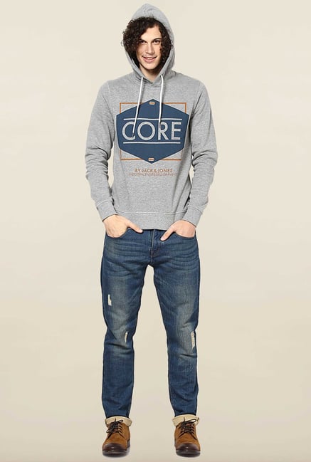 Jack & Jones Light Grey Hoodie Jack & Jones Light Grey Hoodie