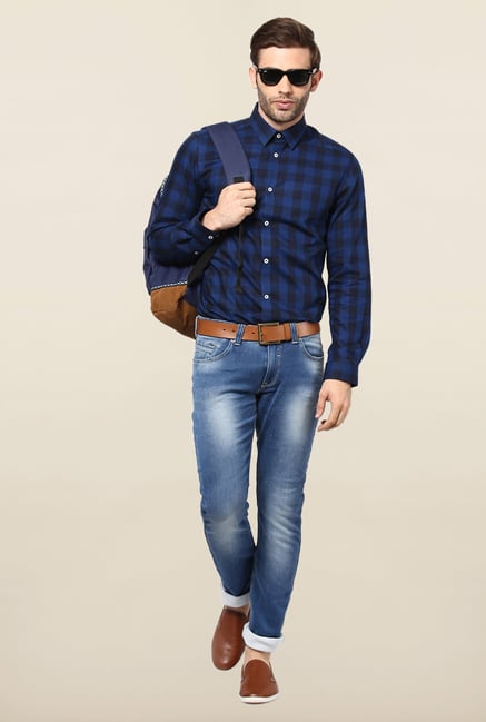 Jack & Jones Blue Checks Slim Fit Casual Shirt Jack & Jones Blue Checks Slim Fit Casual Shirt