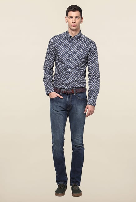 Jack & Jones Navy Printed Slim Fit Casual Shirt Jack & Jones Navy Printed Slim Fit Casual Shirt