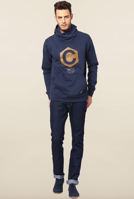 Jack & Jones Dark Blue Printed Hoodie Jack & Jones Dark Blue Printed Hoodie