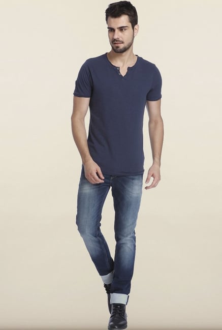 Jack & Jones Navy Solid Henley T-Shirt Jack & Jones Navy Solid Henley T-Shirt