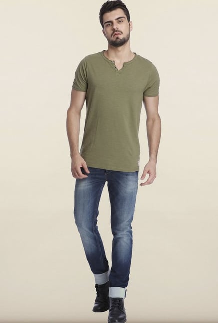 Jack & Jones Olive Solid Henley T-Shirt Jack & Jones Olive Solid Henley T-Shirt