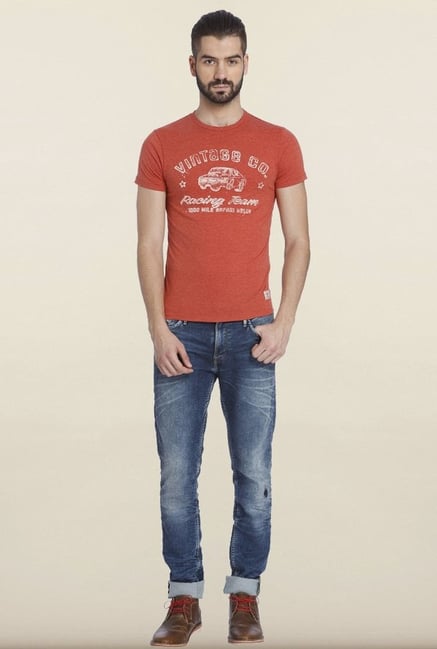 Jack & Jones Orange Print Crew T-shirt Jack & Jones Orange Print Crew T-shirt