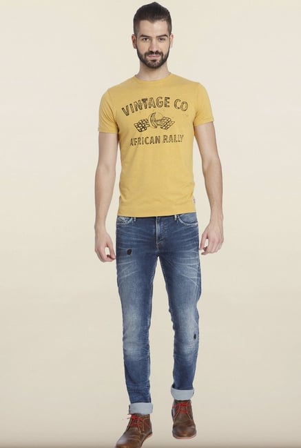 Jack & Jones Yellow Printed Slim Fit T-shirt Jack & Jones Yellow Printed Slim Fit T-shirt