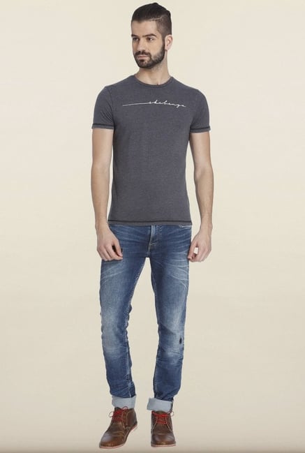 Jack & Jones Dark Grey Print Crew T-shirt Jack & Jones Dark Grey Print Crew T-shirt