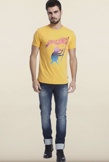 Jack & Jones Yellow Printed Crew Neck T-shirt Jack & Jones Yellow Printed Crew Neck T-shirt