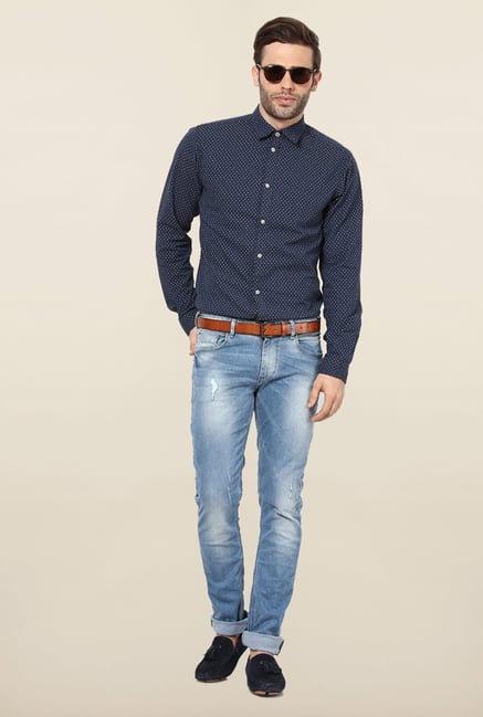 Jack & Jones Navy Printed Casual Shirt Jack & Jones Navy Printed Casual Shirt