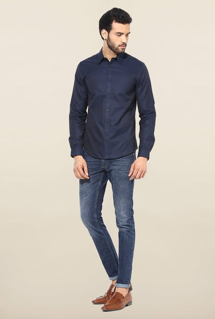 Jack & Jones Navy Solid Casual Shirt Jack & Jones Navy Solid Casual Shirt